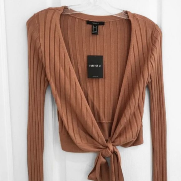 Forever 21 - Burnt Pumpkin Ribbed Wrap /Tie LongSleeve - Picture 2 of 8